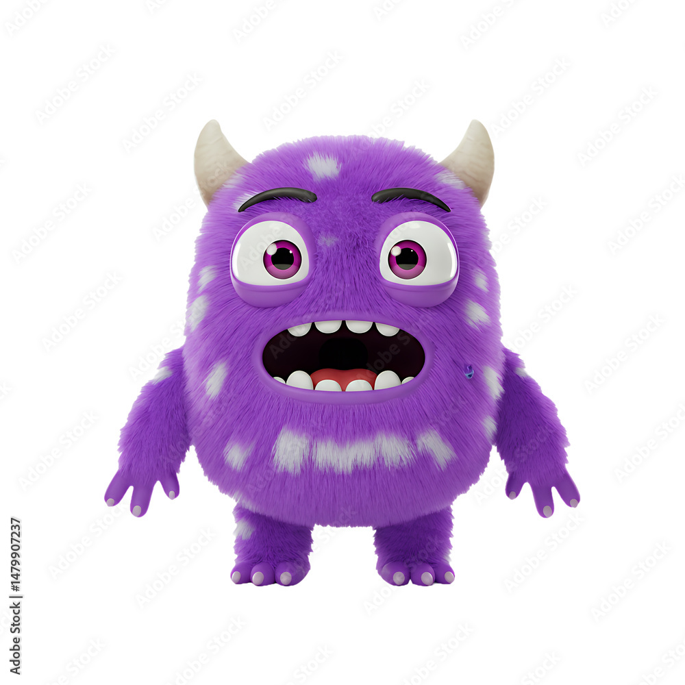 Adorable Purple Furry Monster Character Design Illustration 3D Render Adorable Purple Furry Monster Character Design Illustration 3D Render