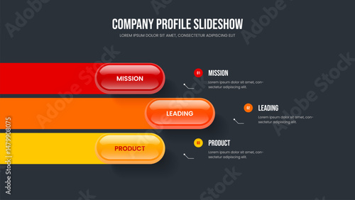 Market Introduction Three Option Infographic Presentation Template. Project Development Frame Layout Vector Illustration. Service Plan 3 Element Diagram Slideshow Design.