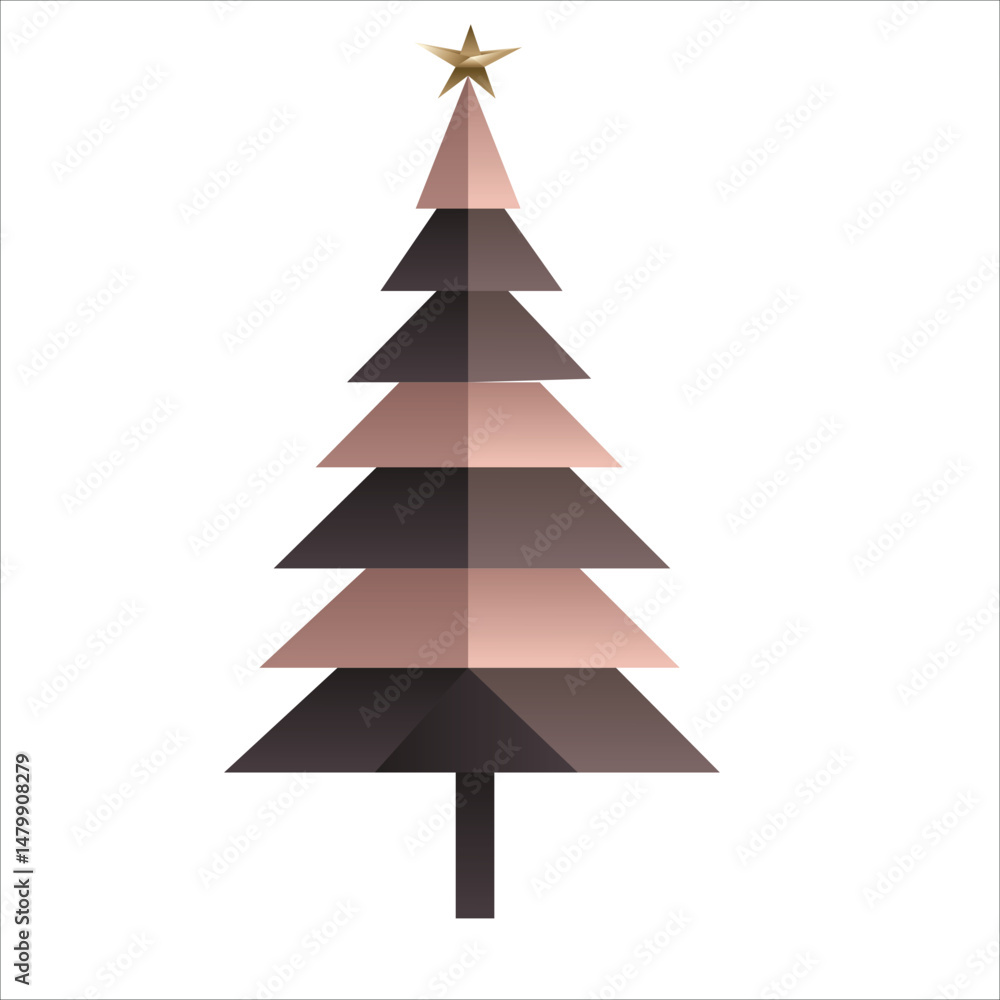 Fototapeta premium A vector hand-drawn minimalistic abstract illustration of an origami Christmas tree made using simple geometric shapes. Suitable for printing, wallpaper creation or digital projects. A hand-drawn