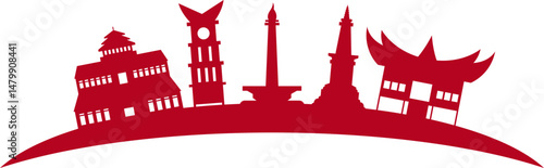 Indonesian Building Monuments Silhouette