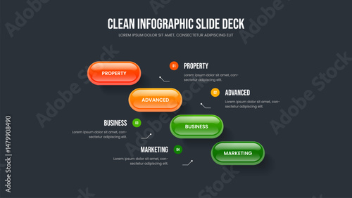 Marketing Introduction Slide Template Vector Illustration. Creative Overview 4 Step Infographic Frame Layout. Professional Briefing Four Element Diagram Presentation Design.
