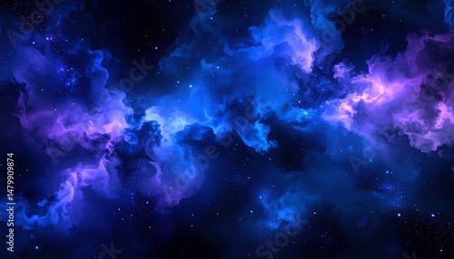 Cosmic Nebula With Vibrant Purple And Blue Colors In A Deep Space Background