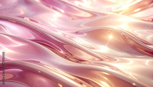 Dreamy Iridescent Waves with Soft Pink and Gold Hues Reflecting Light