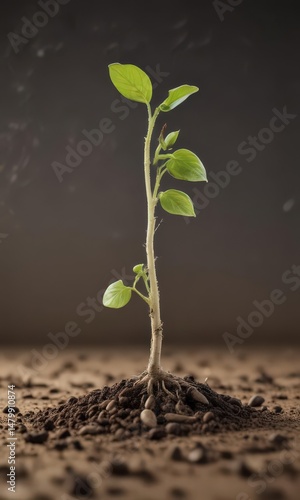 Close-up of bean seed germinating, showing root and shoot,  earth,  growth,  biology
