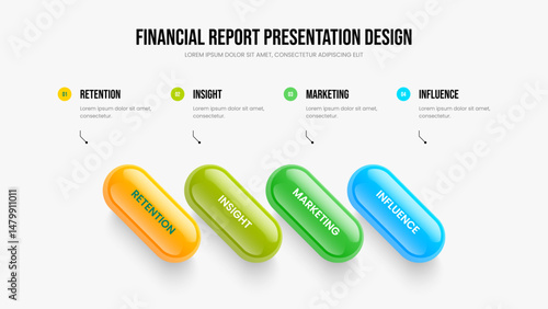 Financial Analysis 4 Option Diagram Presentation Template. Professional Launch Slide Design Vector Illustration. Investor Visualization Four Element Infographic Frame Layout.
