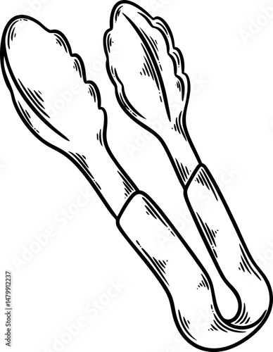 kitchen tongs hand drawn