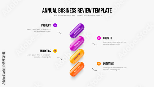 Creative Forecast Four Element Diagram Slideshow Template. Consulting Launch 4 Option Infographic Frame Layout. Visual Planning Slide Design Vector Illustration.