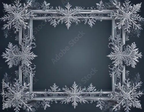 Intricate snowflake border frames winter scene card template, texture, christmas