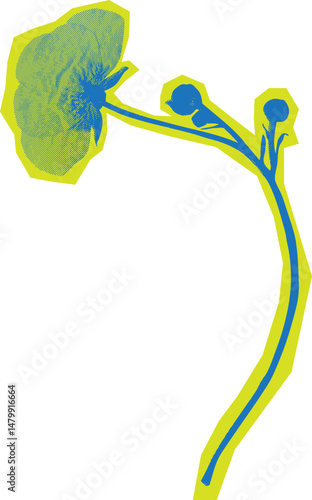 Colorful Halftone Flower Cutout Collage With Vintage Texture and Artistic Hand Drawn Style for Sticker Design Scrapbook Craft or Retro Botanical Decor Projects