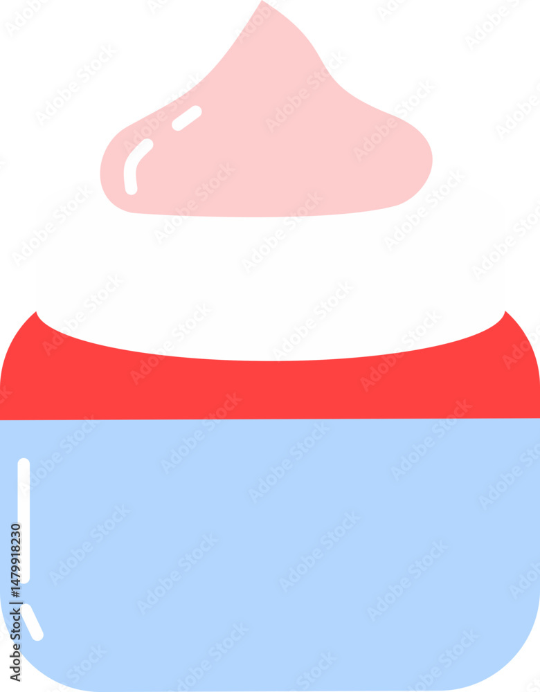 Obraz premium Red and Blue Skincare Icon in Flat Minimal Style Featuring Cream Bottles Tubes Jars and Wellness Symbols for Beauty Packaging Health Apps and Self Care Designs