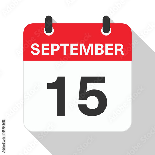 September 15 Daily Calendar. Red Theme on White Background