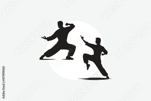 black silhouette of Kungfu poses
