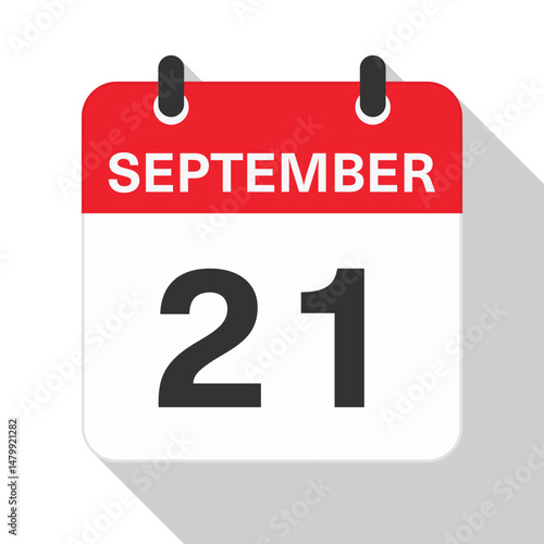 September 21 Daily Calendar. Red Theme on White Background