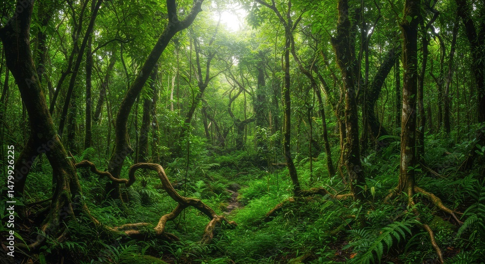 Obraz premium Lush rainforest vibrant green mystery awaits explore nature's hidden beauty