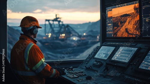 Operator monitors mining operation