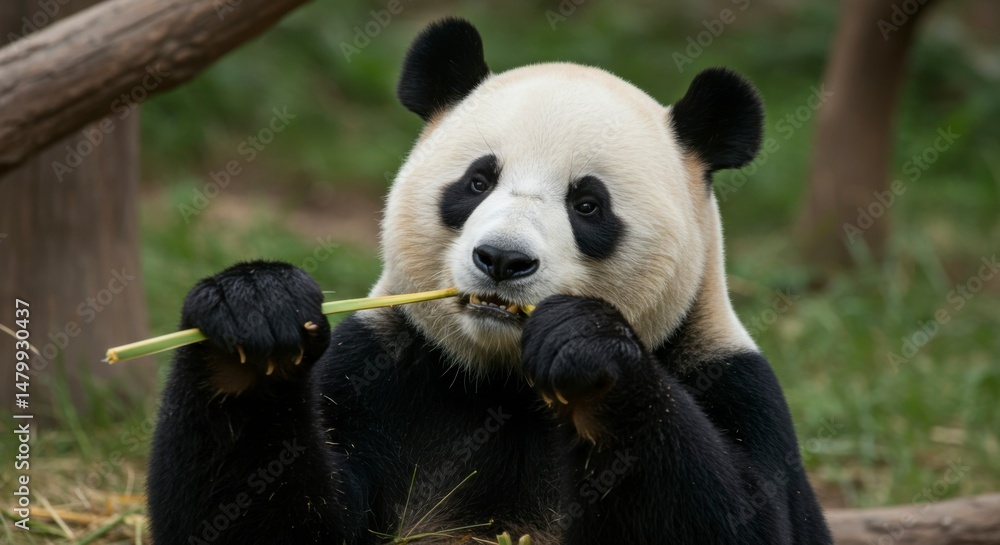 Obraz premium Panda eating bamboo