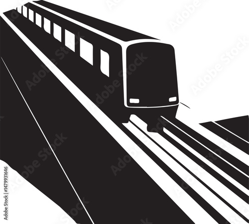 A vector illustration depicts a high-speed train, a vital public transport vehicle, arriving at an urban railway station, ready for its next city journey