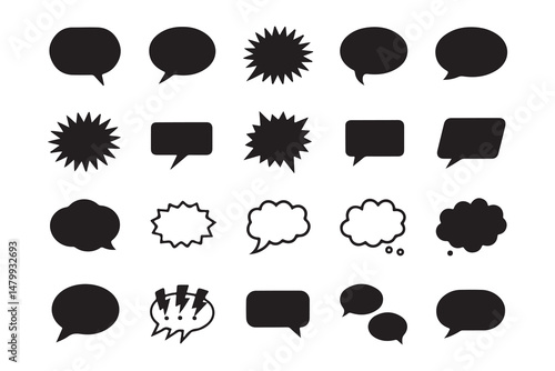 Comic speech bubbles set with chat and thought icons