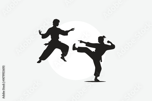 black silhouette of Kungfu poses