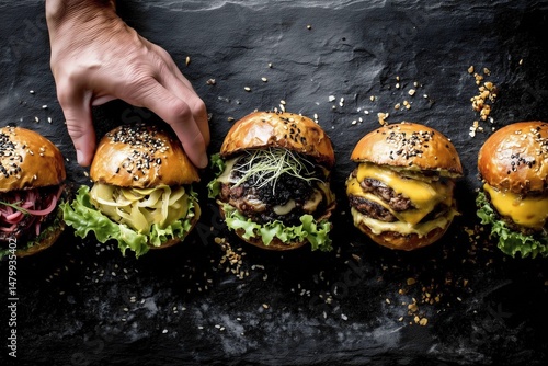 Juicy burger on stone backd...