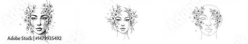 Floral Woman Face Sketch with Buds and Flowers | Minimalist Portrait for Beauty, Fashion and Artistic Design Projects