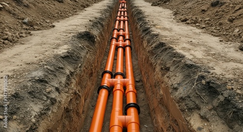 Orange pipes laid in a trench