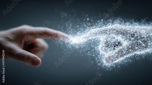 Hand gently touching soft white powder in a conceptual representation of ownership transfer and clean handoff icon