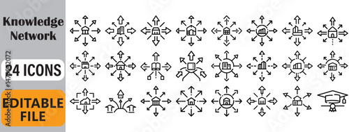Collection of twenty four knowledge network icons editable for business and education designs