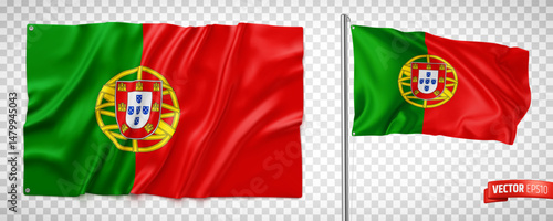 Vector realistic illustration of Portuguese flags on a transparent background.