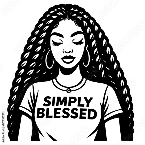 Beautiful Black young woman long hair, Religious Quotes shirt, Simply Blessed