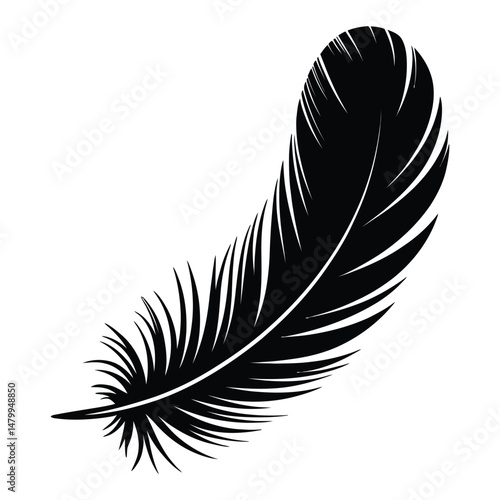 Lovebird Feather Silhouette, Vector, Illustration, Icon, Logo, White Background.