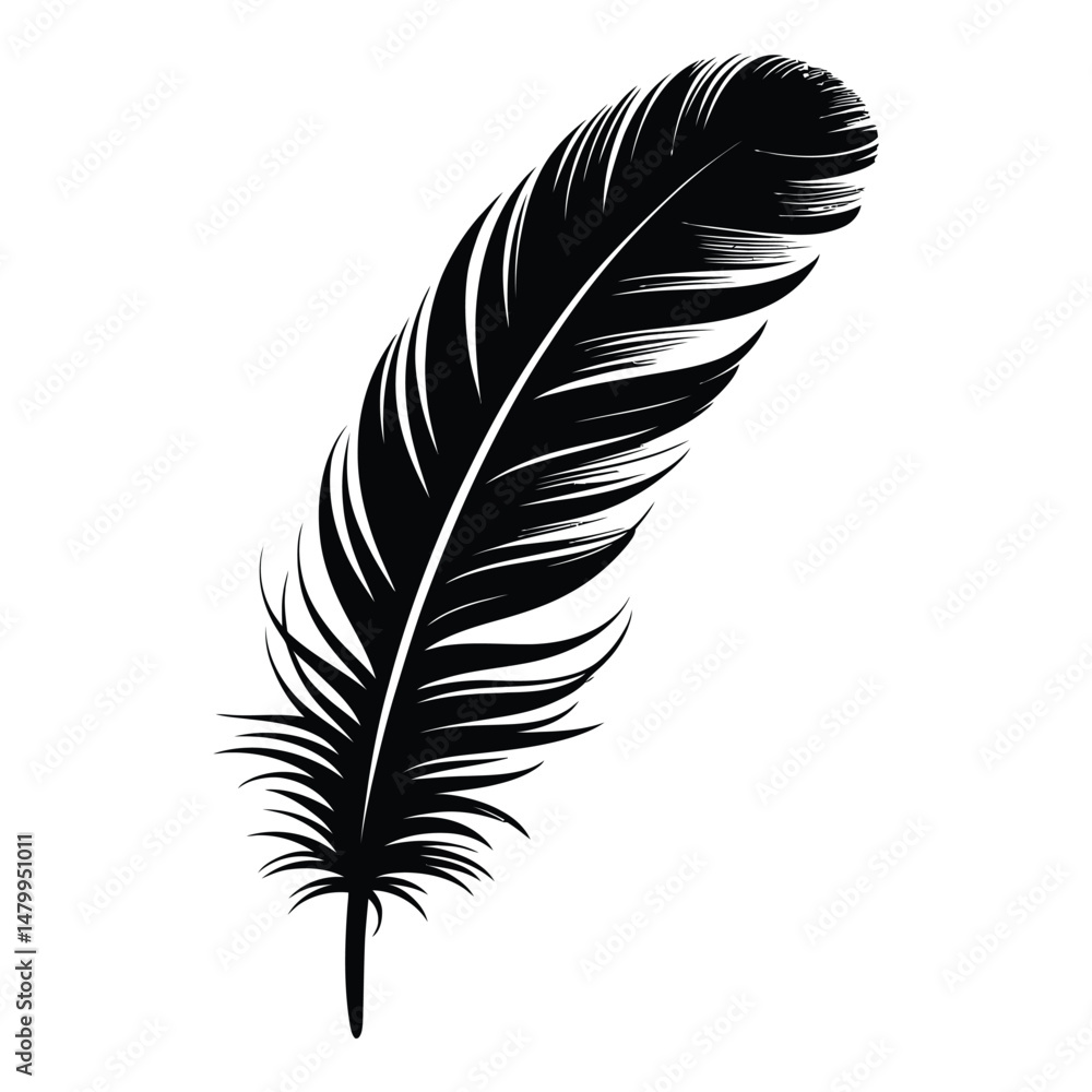 Fototapeta premium Pelican Feather Silhouette, Vector, Illustration, Icon, Logo, White Background.