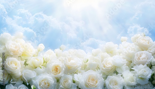 Exquisite white roses against a vibrant sky.