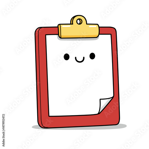 Cartoon clipboard with smiling face and blank paper for documents