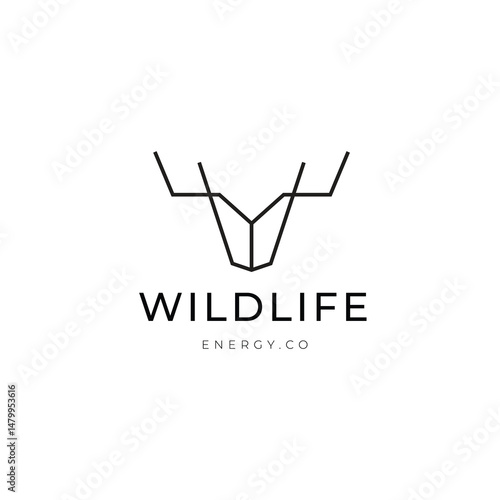Deer head dear horn line logo design vector