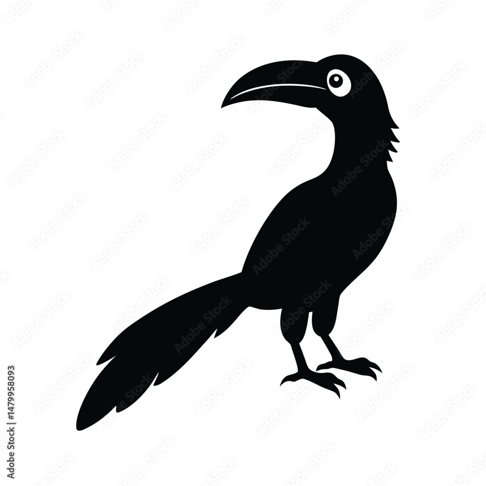 Obraz premium a black silhouette of a hornbill bird on vector art illustration