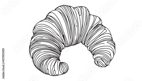 Continuous one single minimal line drawing Croissant