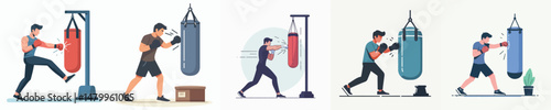 vector character man hitting punching bag