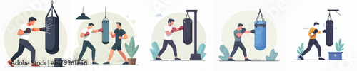 vector character man hitting punching bag