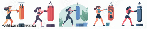 female character vector hitting punching bag