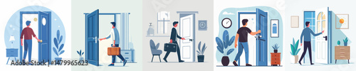 vector character man opening the door