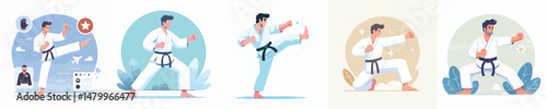 male character vector doing karate