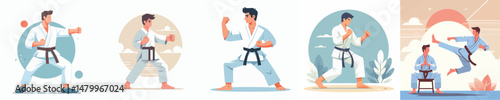 male character vector doing karate
