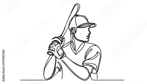 Continuous one single minimal line drawing Baseball Player