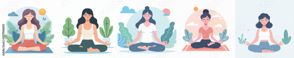 Obraz premium vector character woman meditating