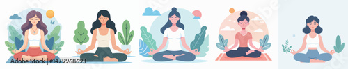 vector character woman meditating
