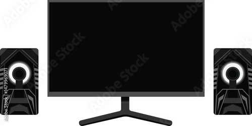 Modern Computer Setup with Speaker Box – Vector Illustration