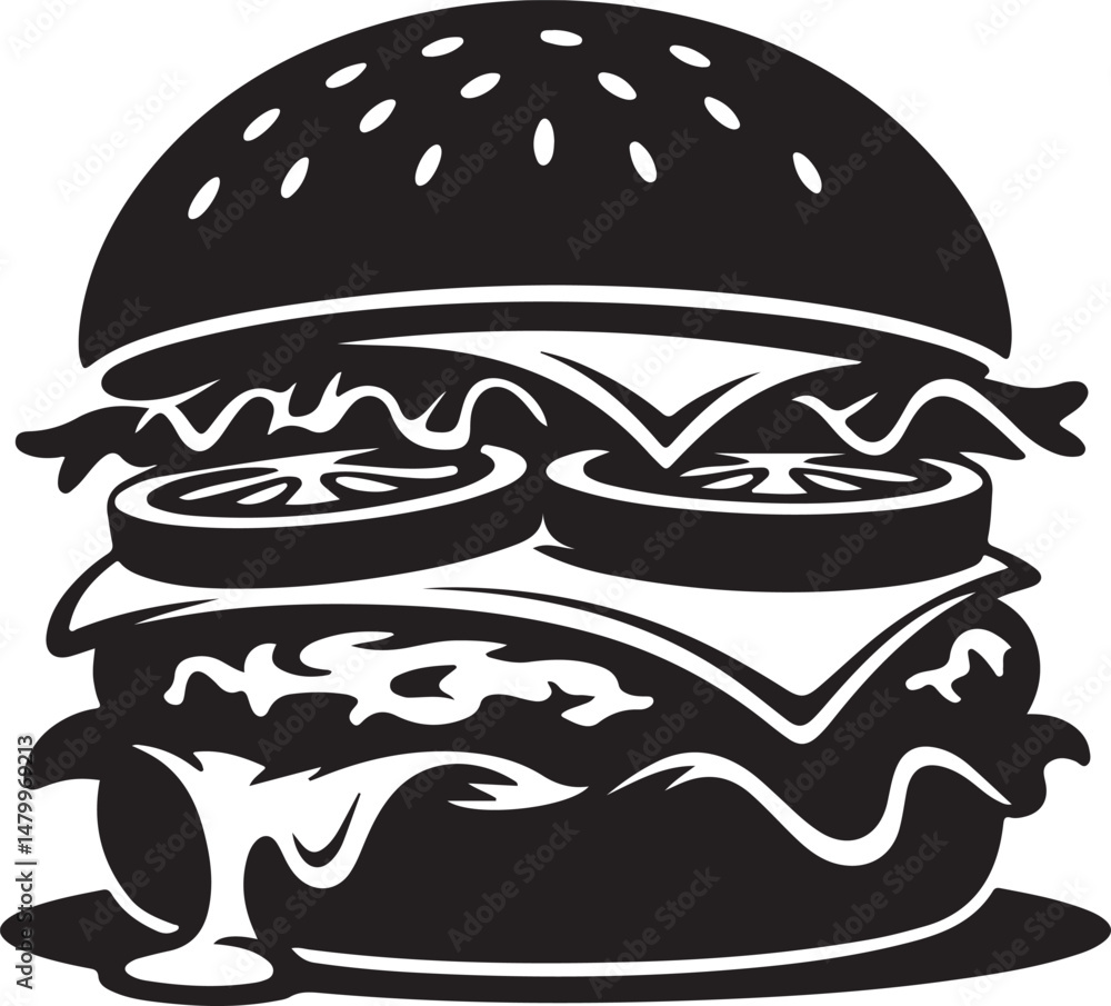 classic cheeseburger fast food, vector silhouette of hamburger, simple burger icon classic cheeseburger fast food, vector silhouette of hamburger, simple burger icon