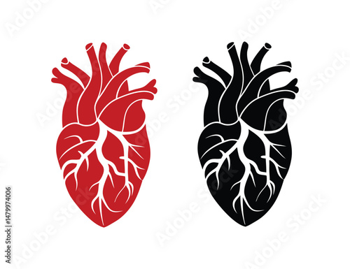 Red and Black Heart Silhouette Illustration