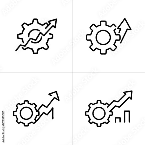 Gear with Upward Arrow Efficiency & Growth icon set